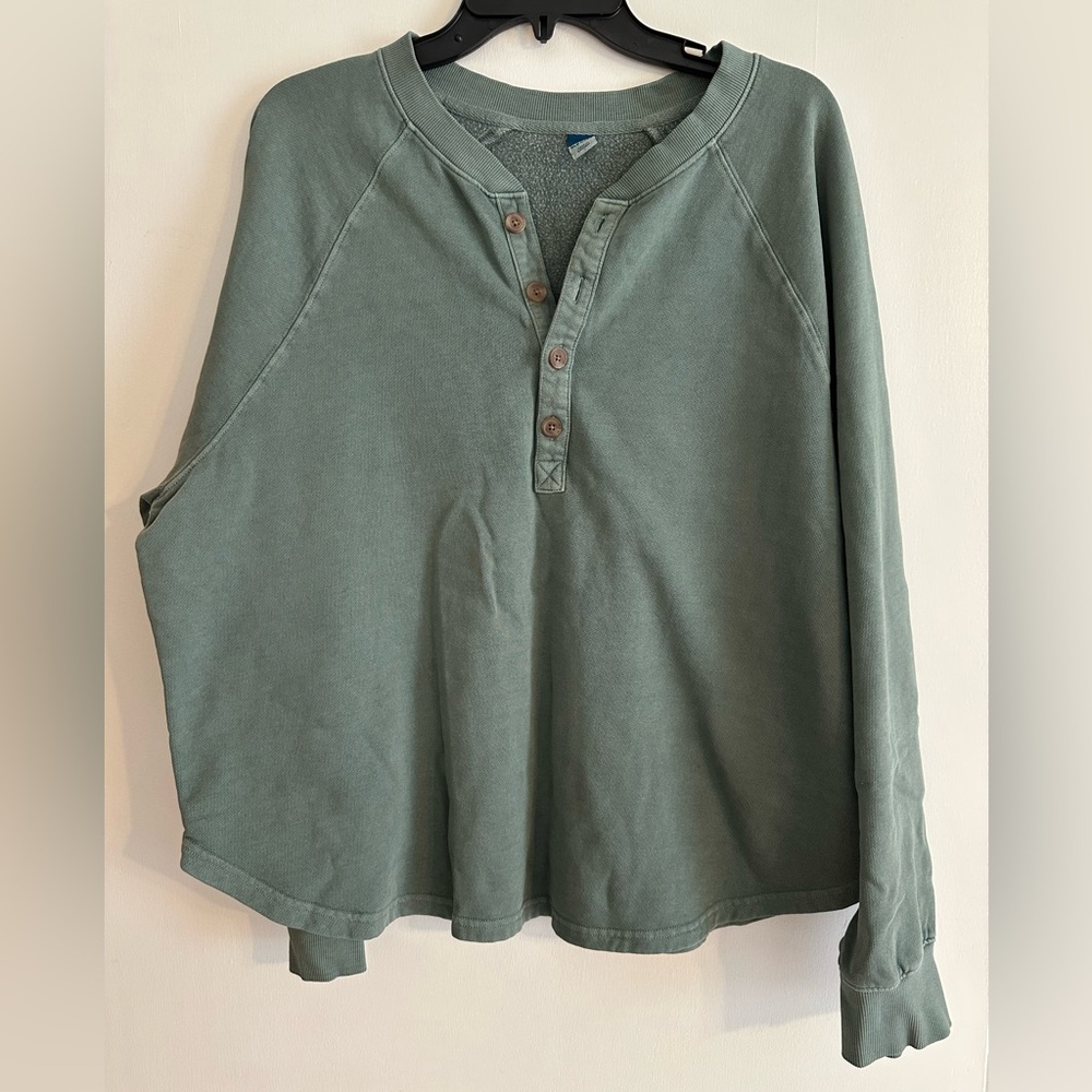 Old Navy Sage Henley Top with Button Accents